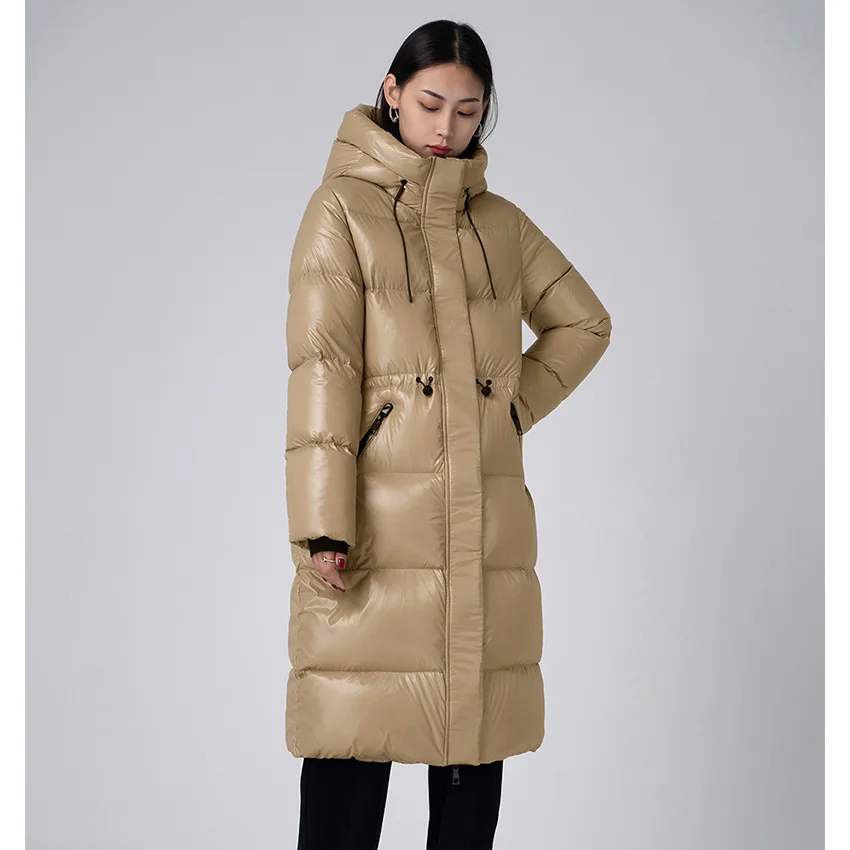 Super windproof, waterproof, high-end cold resistant hood design, thickened 90 goose down down jacket, women's long coat Winter