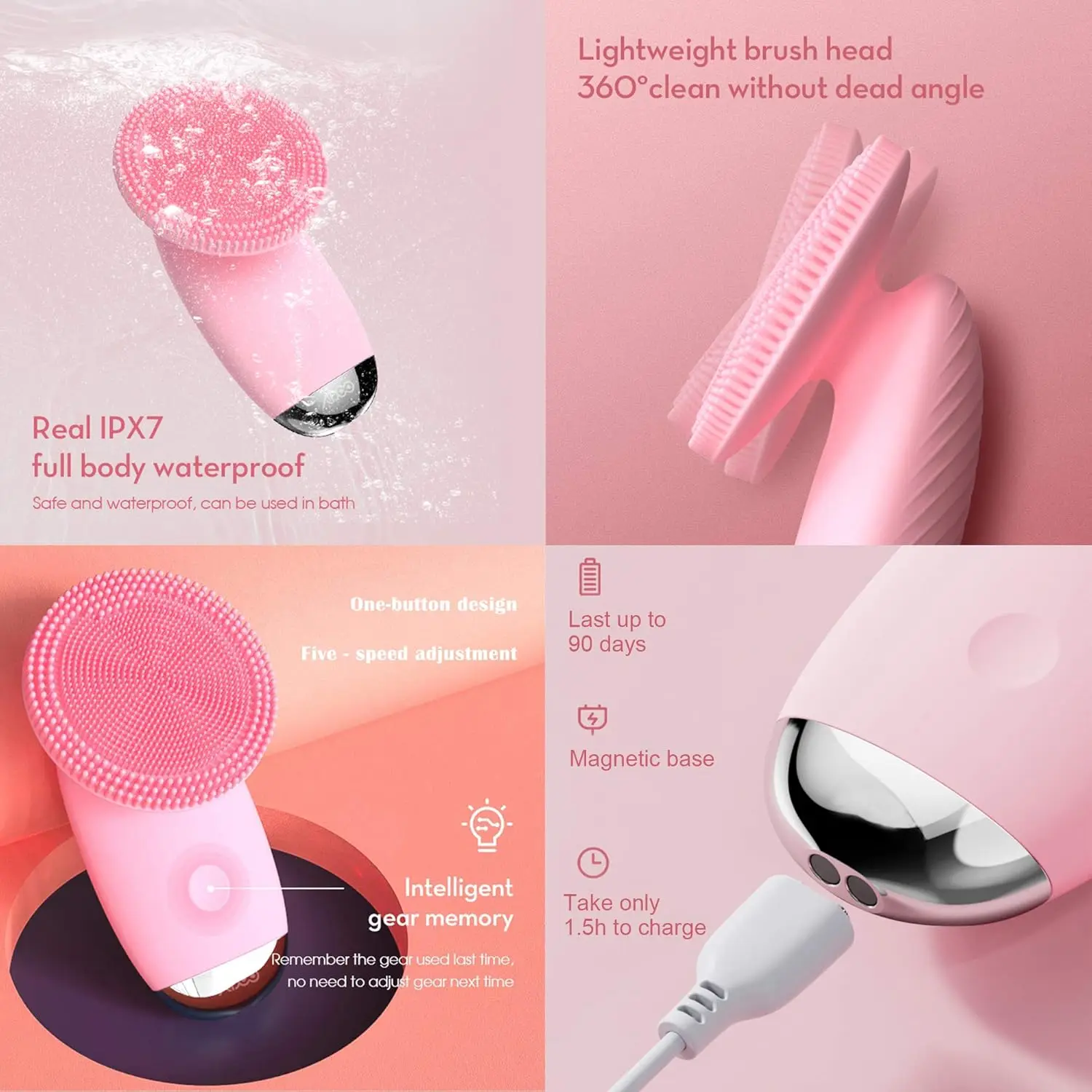 Silicone Face Cleansing Brush Electric Facial Scrubber Massager Sonic Vibration Waterproof Skin Care Tool for Pore Cleaning