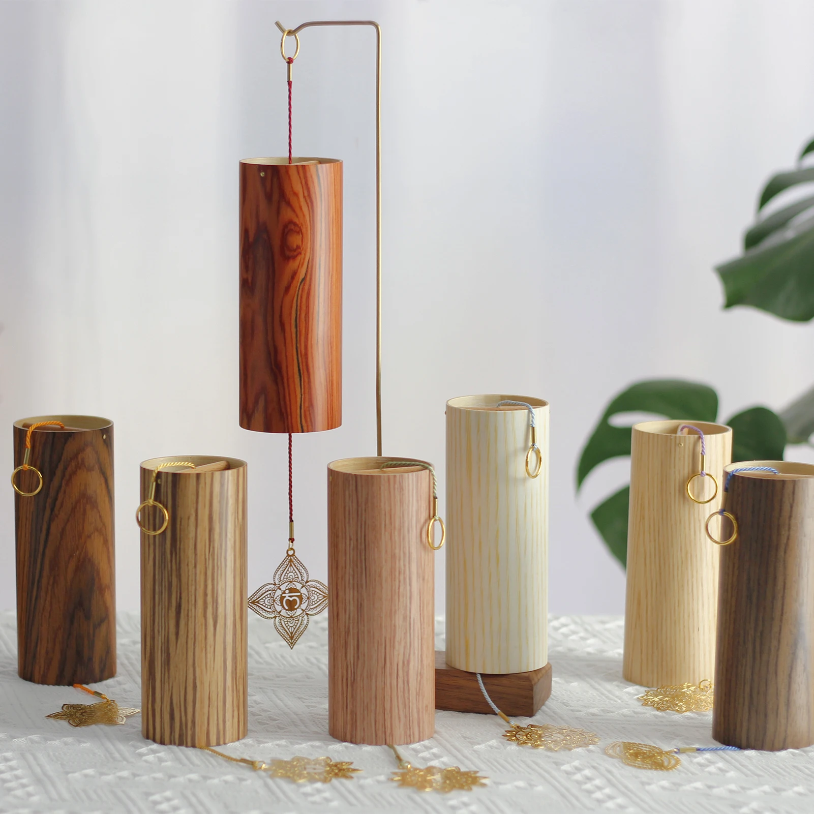 Chakra Chimes Natural Bamboo Wind Chimes Meditation Chord Windchime for Outdoor Garden Patio Home Decoration Zen Meditation