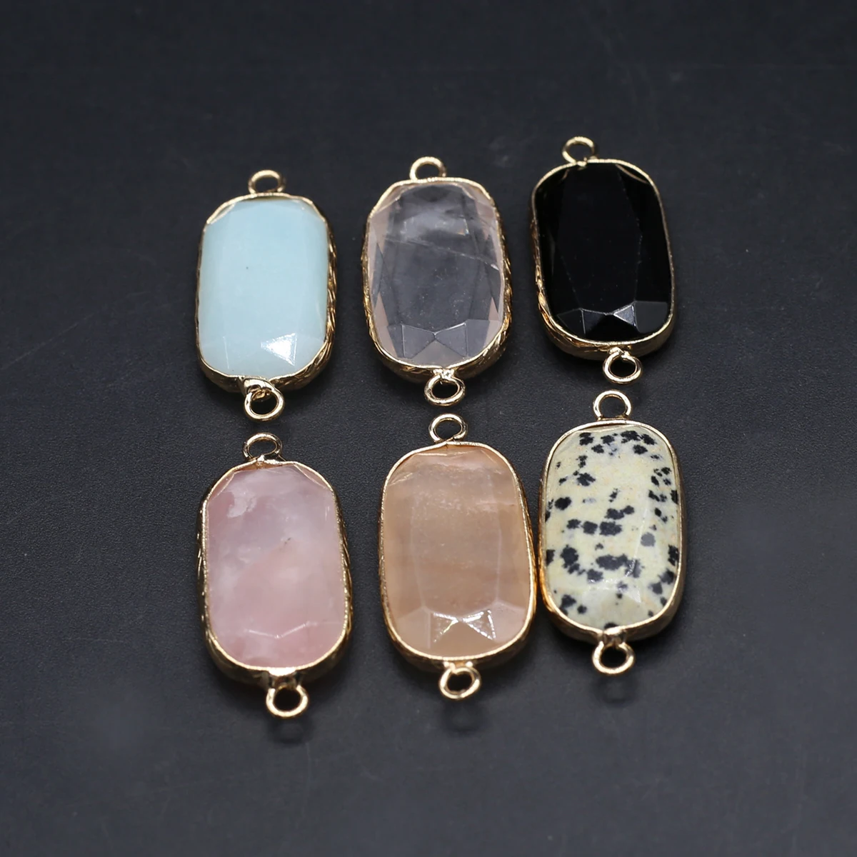 10PCS Wholesale Natural Semiprecious Stone Random Color Rectangular Gold Pendant Jewelry Making DIY Necklace Earring Accessories