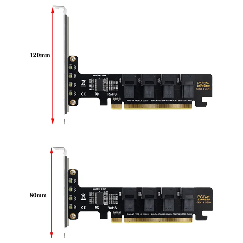 NGFF PCI-E 16X-4 포트 U.2 NVME 분할 확장 카드, SFF-8639/8643 NVME PCIE SSD 어댑터, 메인보드 SSD용