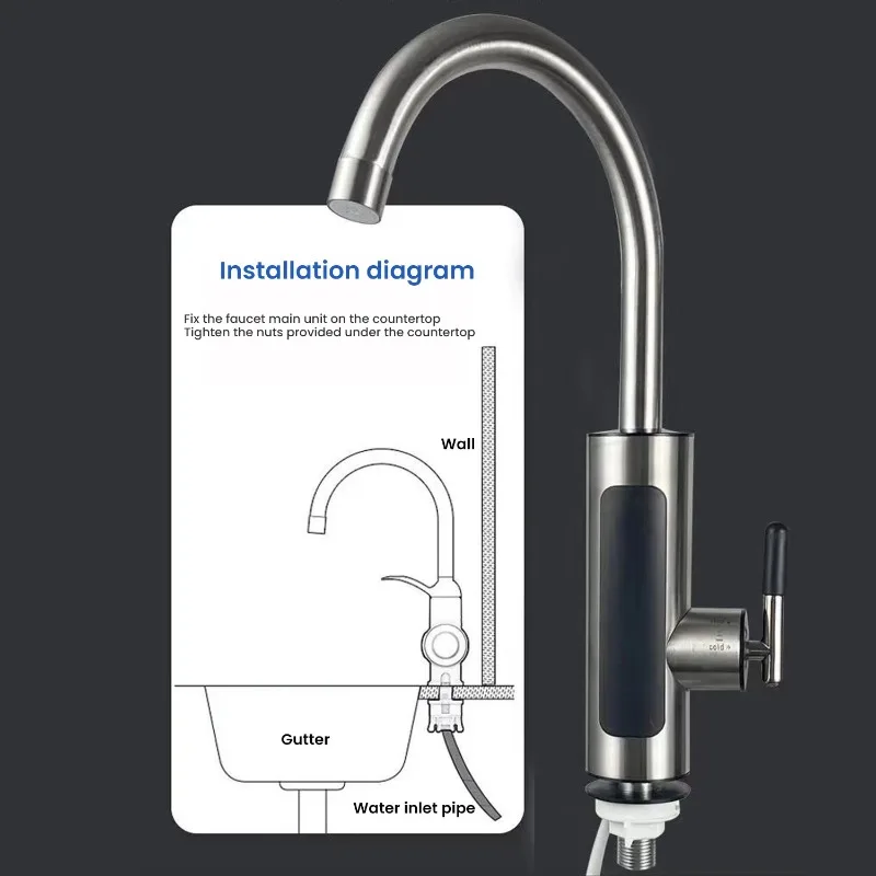 3000W 220V Electric Kitchen Water Heater Tap Instant Hot stainless steel Water Faucet Heater Cold Heating Faucet Water Heater 4