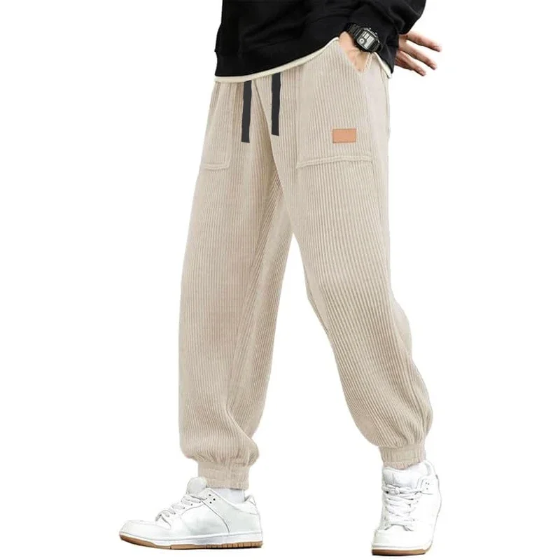 Animal Game Men's Casual Baggy Pants Corduroy Harlen Trousers Work Pants Drawstring Sweatpant Cargo Tactical Workwear Streetwear