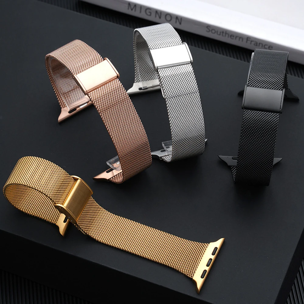 Correa de eslabones de Metal delgada para hombre y mujer para Apple Watch 9 8 Ultra1 2 49mm 41mm 45mm 38 40mm 42mm 44mm correa de acero inoxidable con bucle milanés