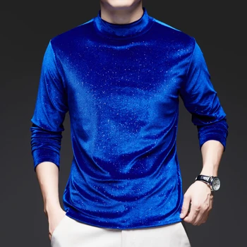 2024 a maniche lunghe da uomo autunno e inverno cielo stellato nuova T-shirt casual in velluto dorato con collo semi alto 1