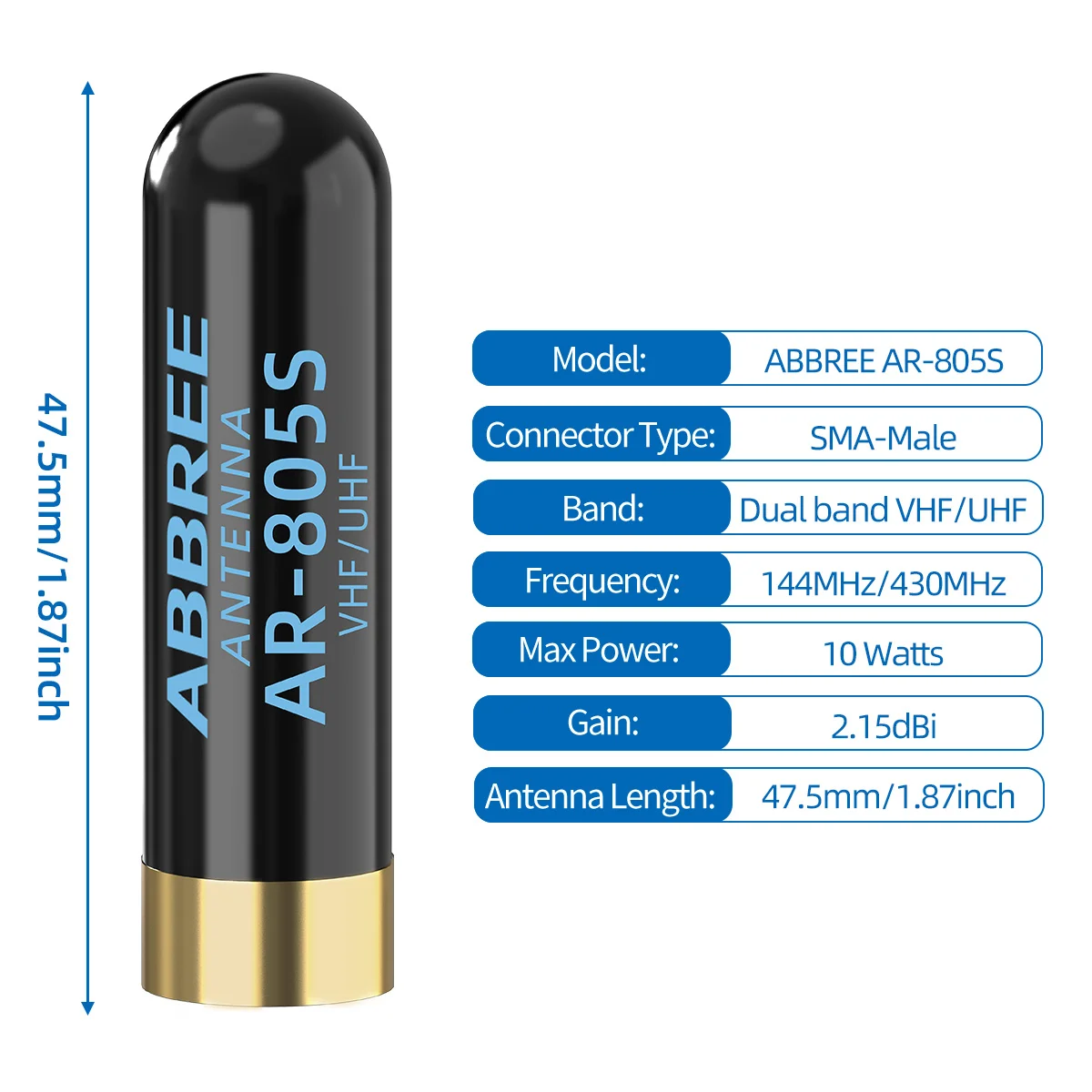 ABBREE AR-805S 미니 워키 토키 안테나 BAOFENG UV-3R Retevis RT82 Wouxun UV-9D PLUS 용 고이득 SMA-남성 듀얼 밴드 안테나