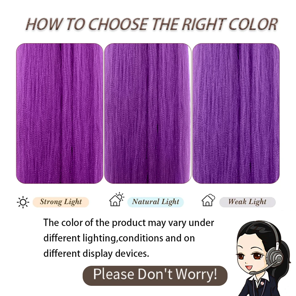 Braiding Hair Extensions Hairpiece Synthetic 14inch Pre Stretched EZ Braids For Kids Christmas&Festival Party Purple