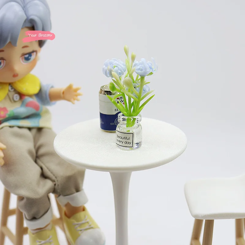 미니어처 인형의 집 높은 다리 원형 테이블 및 바 의자 세트 시뮬레이션 가구 장..