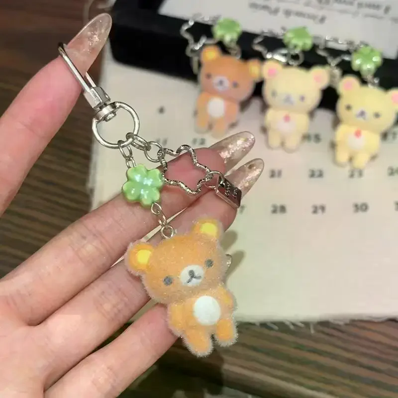 HOMMMMEFashion 귀여운 곰 플로킹 펜던트 Ccd 행잉 로프 폰 참 키체인 가방 장식 깜짝 선물