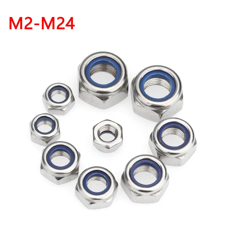 Nut 304 Stainless Steel Nylon Selflocking Hex Nuts Locknut Slip Lock Nut Nylon Hex Nut M2 M2.5