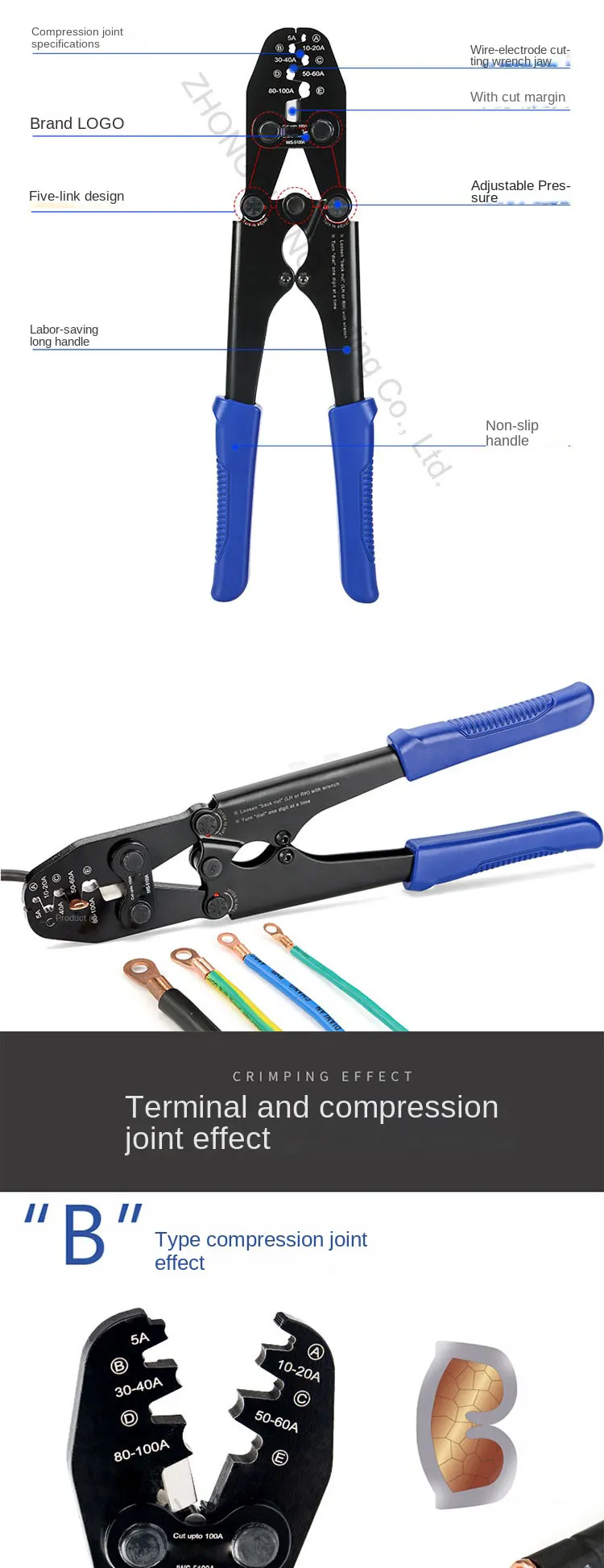 Copper Open Nose OT Line Nose U-shaped Bare Terminal Clamp Crimping Pliers 5-200