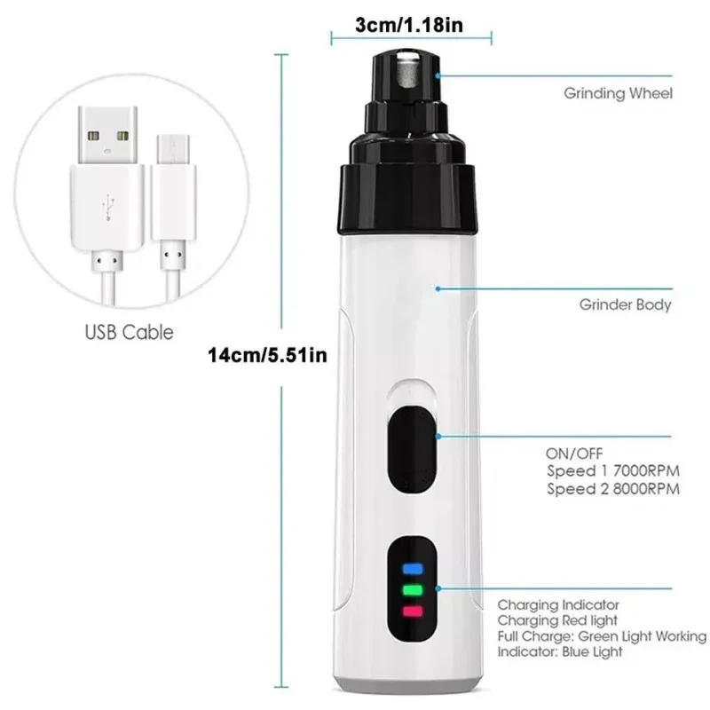 Rechargeable USB Charging Electric Pet Nail Grinder LED Pet Nail Grinder Trimmer Silent Claw Trimmer Tool Set