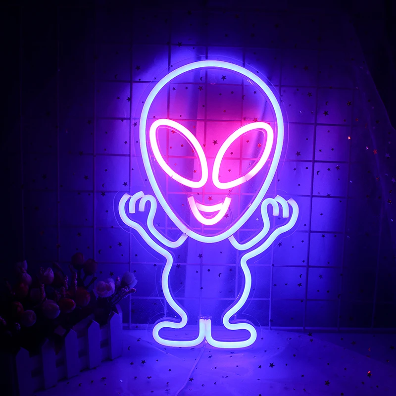 Ineonlife Alien Neon Sign LED Light Shaped Room Decor Xmas Party Shop Holiday Home ART Decoration Gift USB Flexible Neon Lamps usb led strip light dc5v neon light with on off switch flexible neon sign 2835 120leds waterproof neon rope backlight decoration