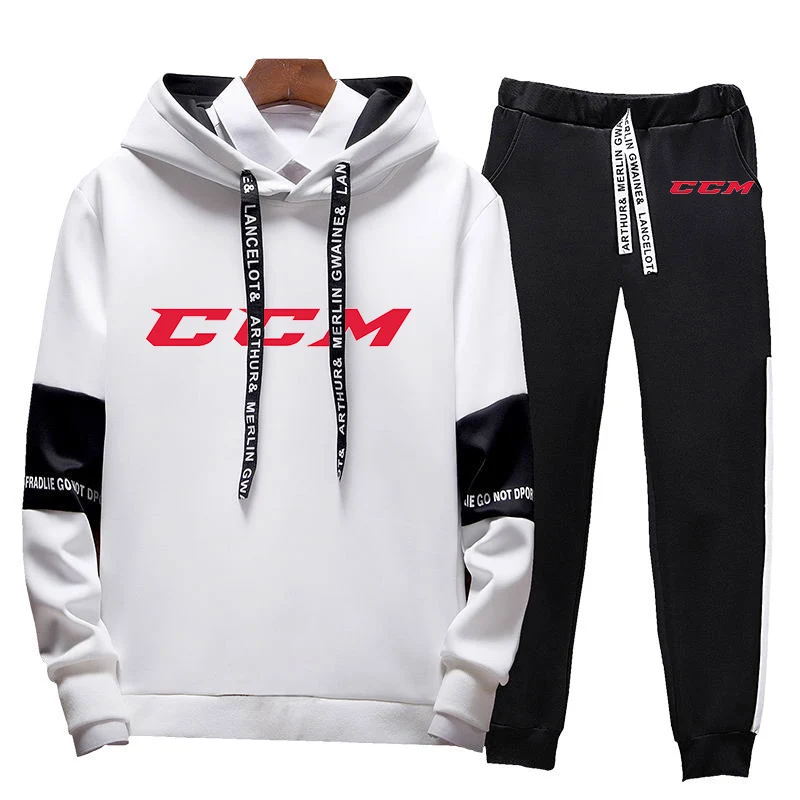 CCM 2023 men's new tricolor sweater with sports hoodie+pants 2-piece set