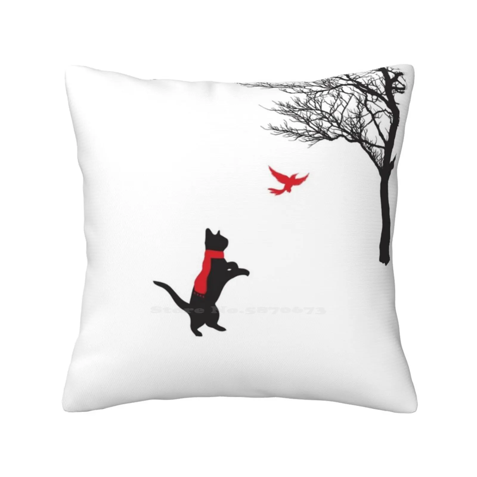 

Ode To Jenny Throw Cushion Pillow Cover Black Cat Kitty Kitten Winter Holiday Christmas Snow Bird Tree Jenny Linsky