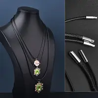 Collier en Cuir Noir/Marron pour Femme et Homme, Corde Tressée Cirée Faite à la Main, Fermoir en Acier Inoxydable, Pendentif de Cou, 45/50/60cm 5