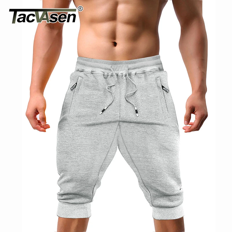 TACVASEN Casual Shorts 3/4 Jogger Capri Pants Men's Breathable Below Knee Outdoor Sports Gym Fitness Shorts with Zipper Pockets best casual shorts for men
