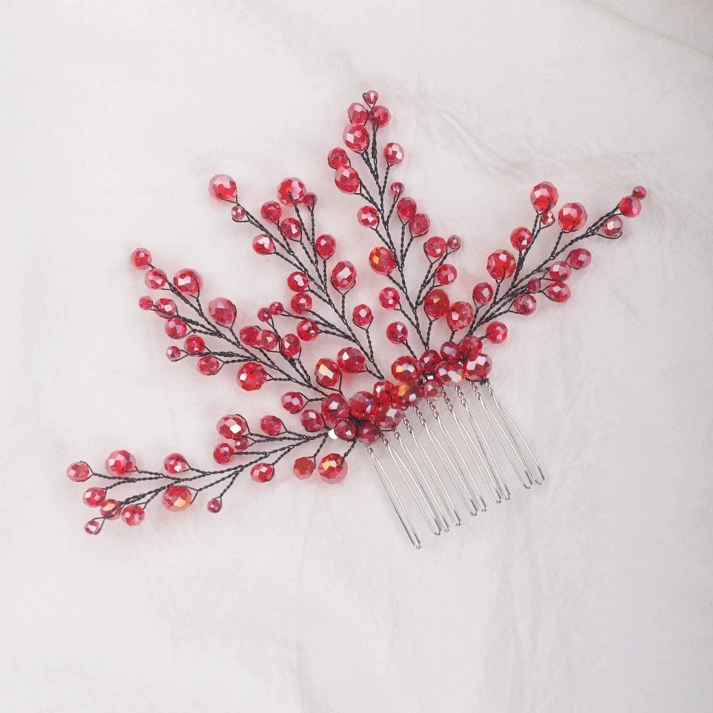 Bridal Black Blue Green Red Crystals Hair Comb Bridal Headpiece Wedding Party Prom Headpiece for Women and Girls