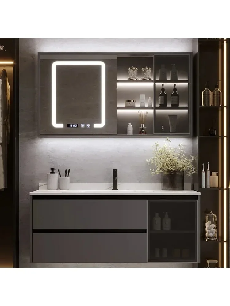 Style Luxury Rock Plate Bathroom Cabinets Wall-mounted Design Vanity Smart Mirror Cabinets Furniture Muebles Ba&ntilde;o FYBC
