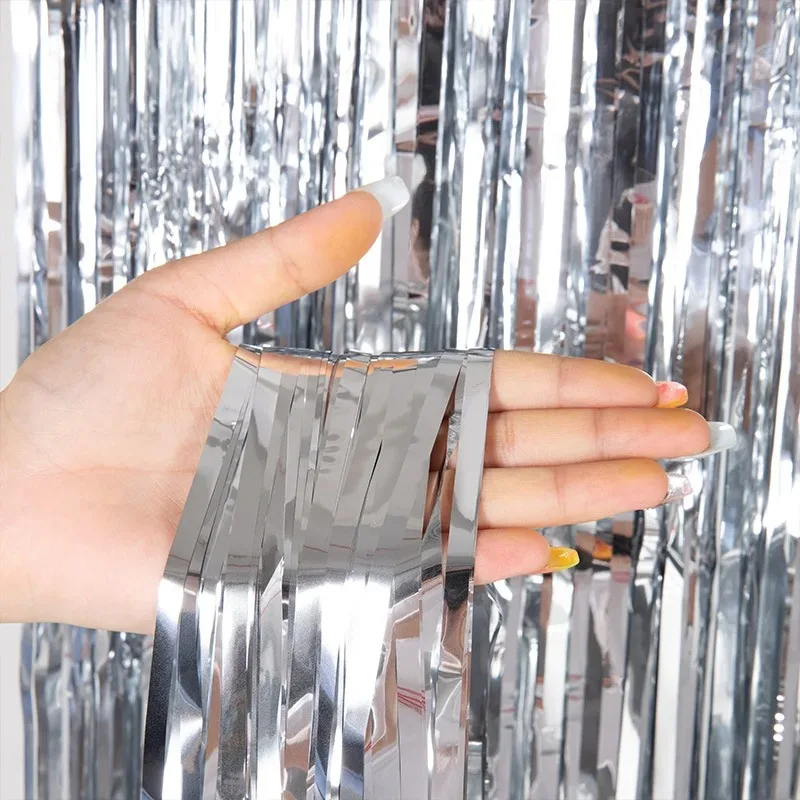 Birthday Party Wedding Decoration Backdrop Curtains Glitter Glossy Fringe Tinsel Foil Curtain Baby Shower Anniversary birthday background supplies birthday backdrop decoration birthday party supplies