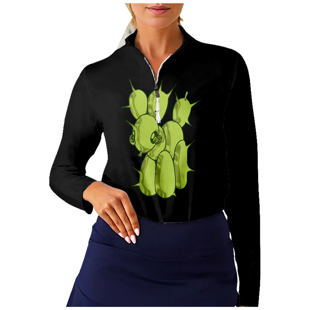 

Flamingo Flim Flam Spikey Balloon Women Golf Shirt Long Sleeve Half Zip Breathable Quick Dry Tops Casual Sportswear