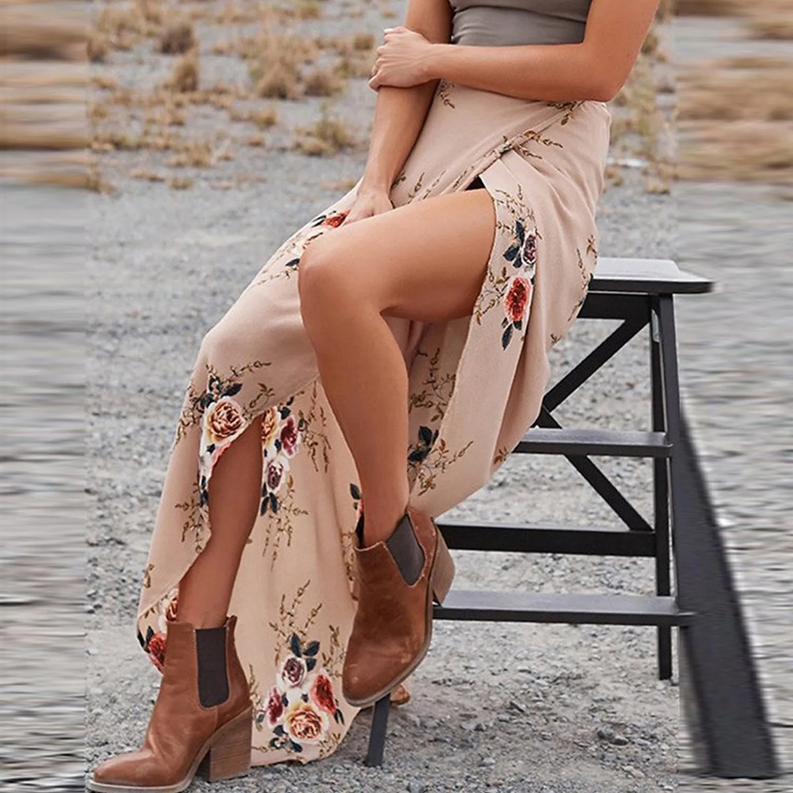 Women Summer Hight Waist Maxi Skirt Pleated Beach Chiffon Long Casual Boho Skirt Lingerie Shorts to Wear under Skirts