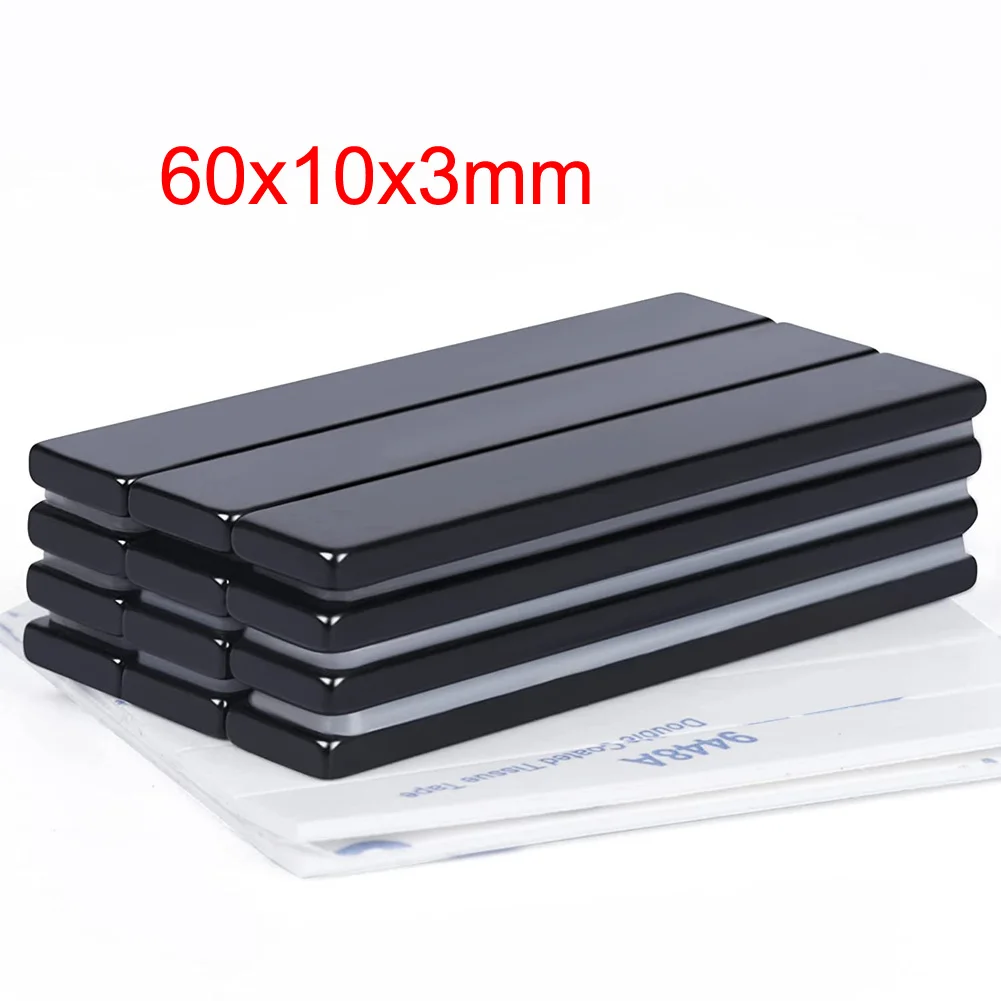 6Pcs 60x10x3mm Black Epoxy Coating Earth Magnets Neodymium Strong Magnets  with Double-Sided Adhesive Heavy Duty Metal Magnet Bar - AliExpress