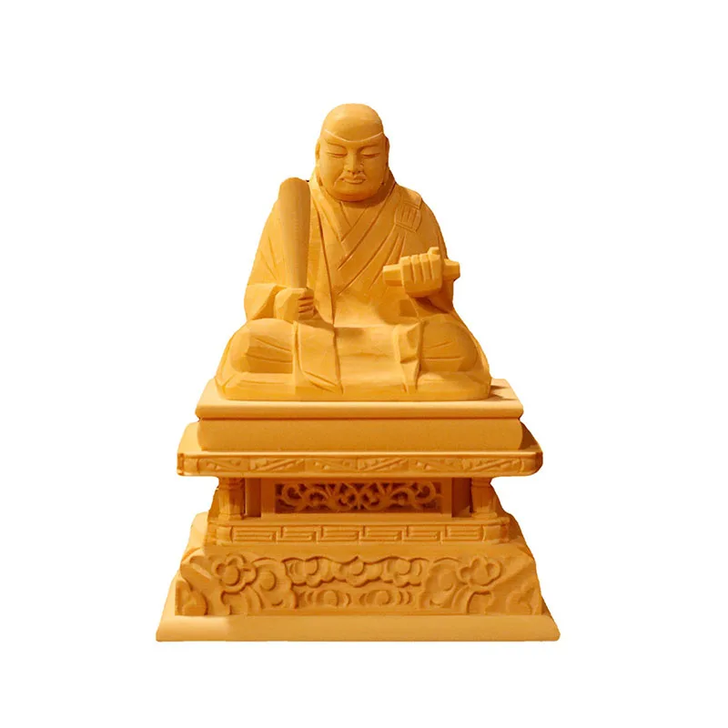QiaoLin Cypress Statue Buddha Statue Crafts Nichiren Wooden Cypress Crafts Home Car Decoration Handmade Gifts