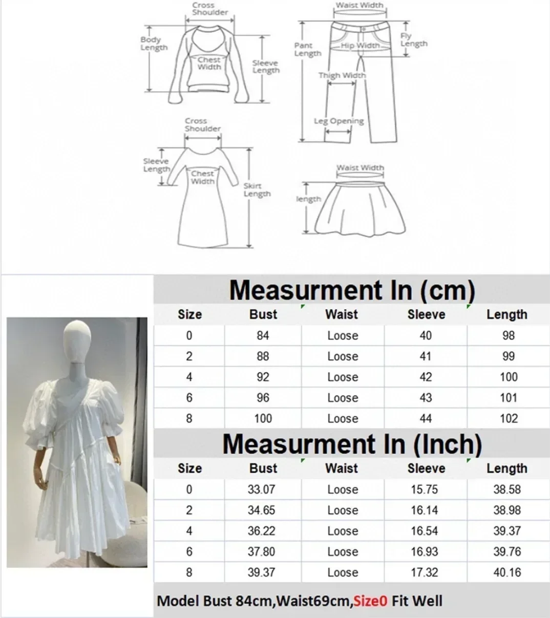 Женское хлопковое платье средней длины, белое платье с диагональным воротником и короткими рукавами-фонариками, весна-лето 2024