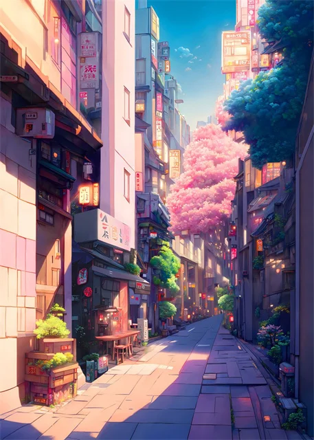 thumbnail image 1 of Pósteres e impresiones en lienzo de arquitectura de Sakura con paisajes callejeros japoneses, pinturas de arte mural para decoración del hogar y sala de estar moderna, 1 of 5
