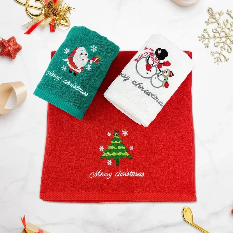 Microfiber Towel Set 1Pc Bathroom Towel Coral Fleece Absorbent Christmas Tree Santa Embroidery Face Bath Towels