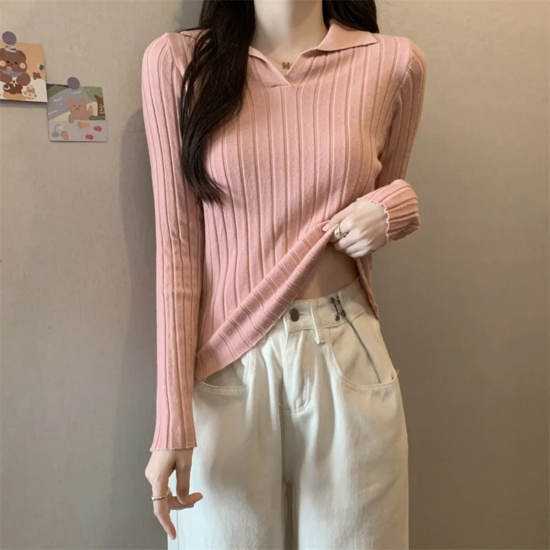 

Women V-neck Long Sleeve Slim Ins Knitwear Sweater Fashion Autumn Winter Shirts Women T-shirts Tops Y2k