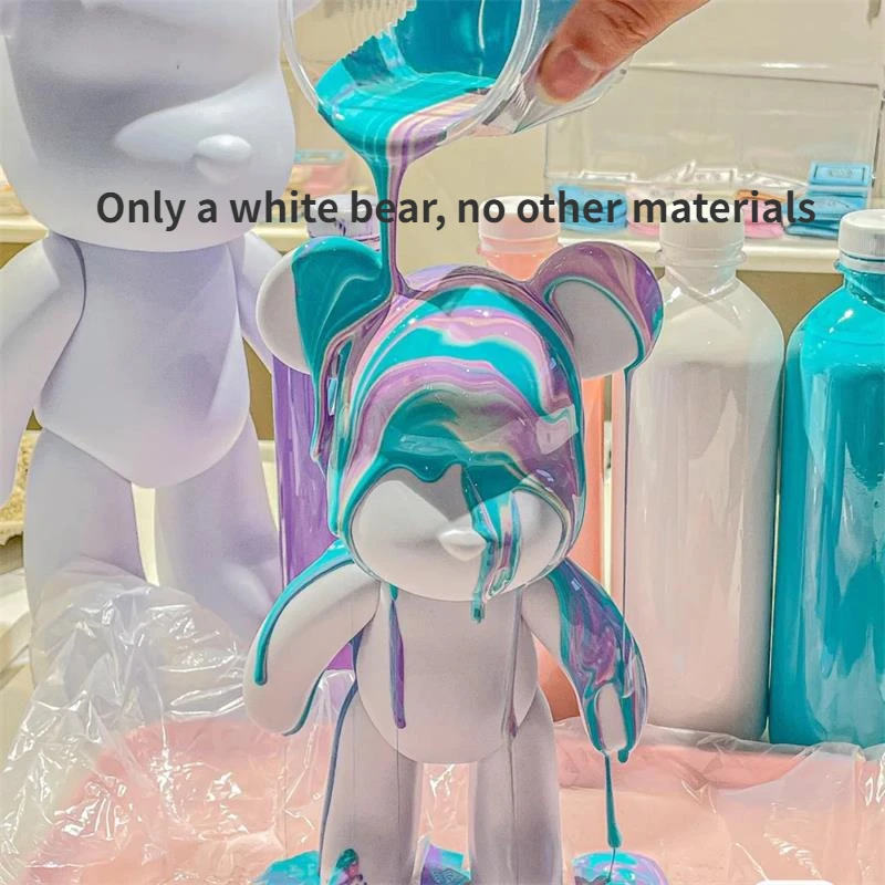 Creative Fluid Bear Handmade DIY Painting Violent Bear Sculpture White Mold Doll Figurine Toys Animal Home Decor Ornaments