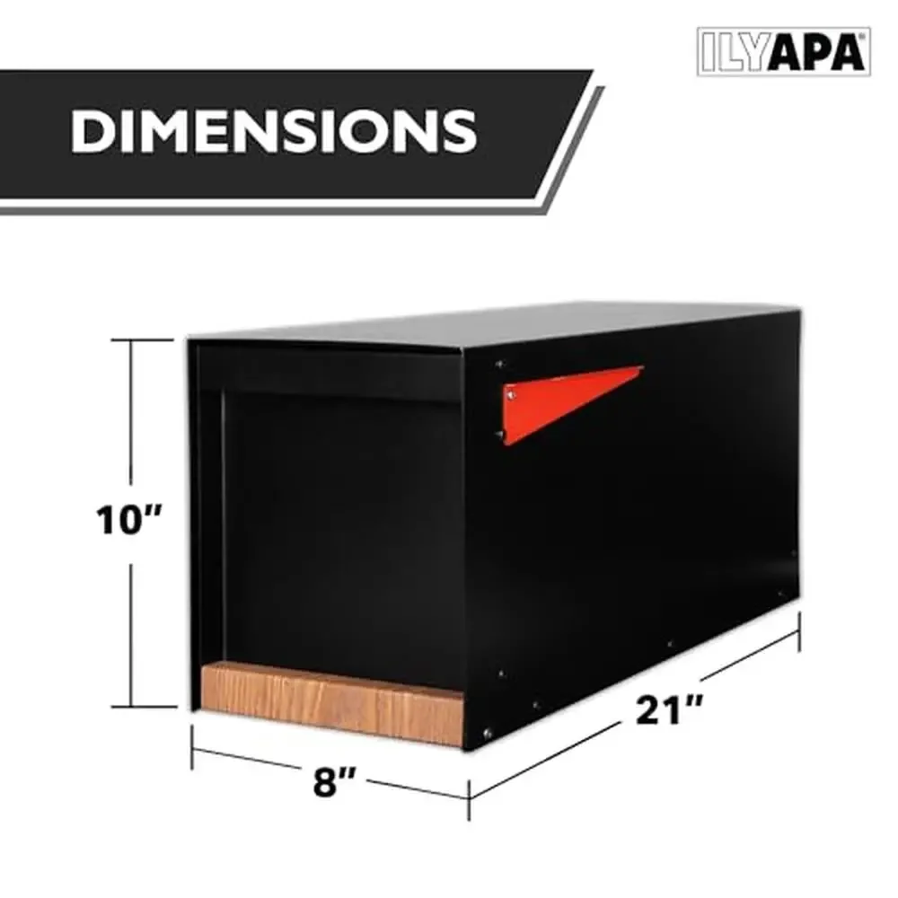 Black Modern Mailbox Heavy Duty Metal Post Mount Mail Box with Redwood Grain Trim Steel Construction Weather Resistant Universal