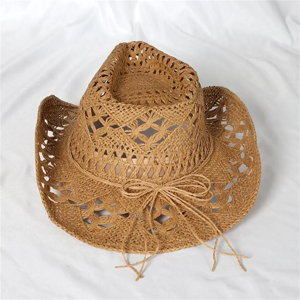 Sombrero de vaquero Anti-UV para hombre y mujer, ala grande flexible con sombrero de paja, protector solar, de verano