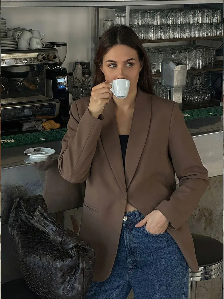 HH Women Casual Solid Short Blazer Coat Open Stitch Long Sleeve Jacket With Pockets Spring Office Lady Chic Outerwear Chic Tops