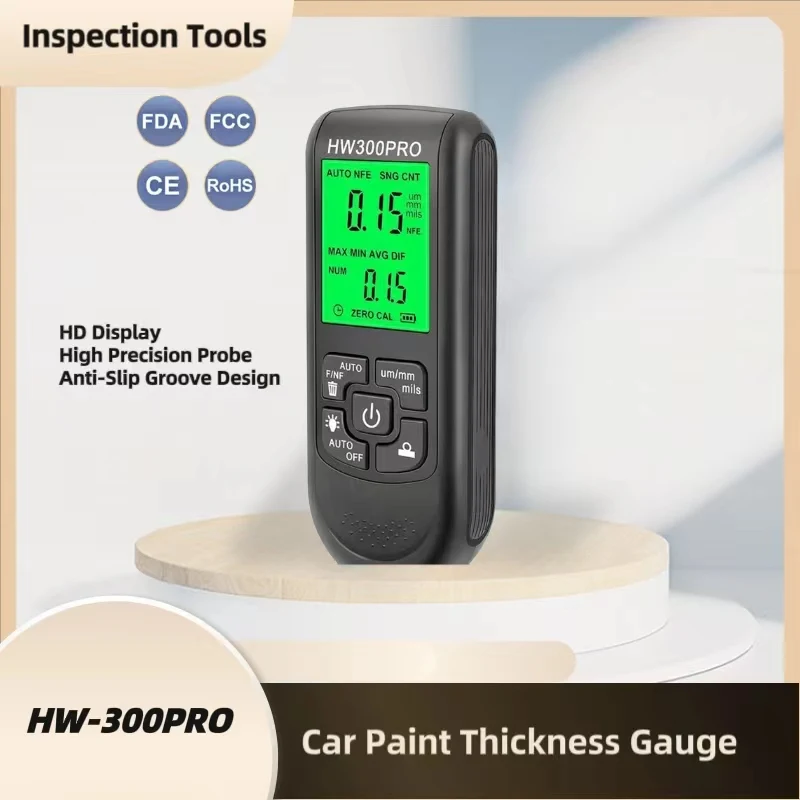 

HW-300PRO Car Paint Thickness Gauge High Precision Probe Coating Meter Anti-Slip Groove Design Automobile Inspection Tools