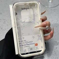 Glitter Silver Star Pattern Clear Phone Case - Candy Color Soft Cover - iPhone 15 Plus (Transparent White)