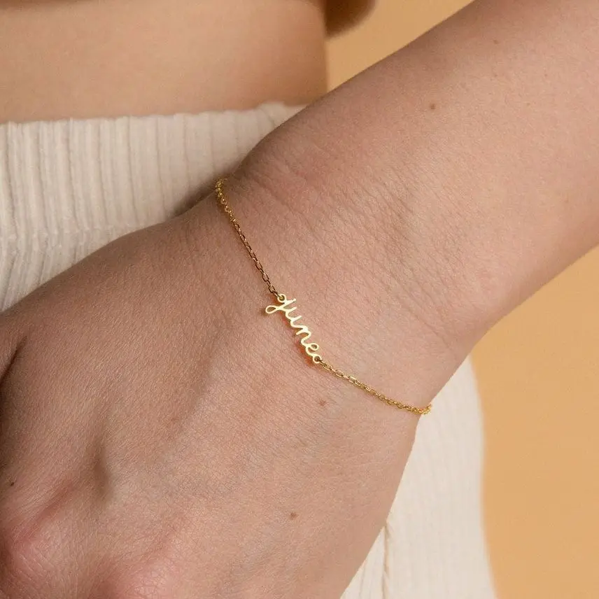 Personalized Dainty Tiny Name Bracelet Minimalist Custom Small Text Names Bracelet Gold Color Nameplated Jewelry Gift for Women