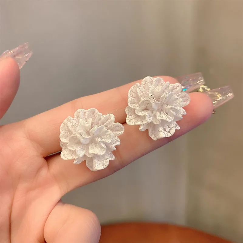 Ins Trendy Ice Crack Flowers Earrings Temperament Elegant Korean Fashion Sweet Camellia Earrings for Women Girls Jewelry Gifts
