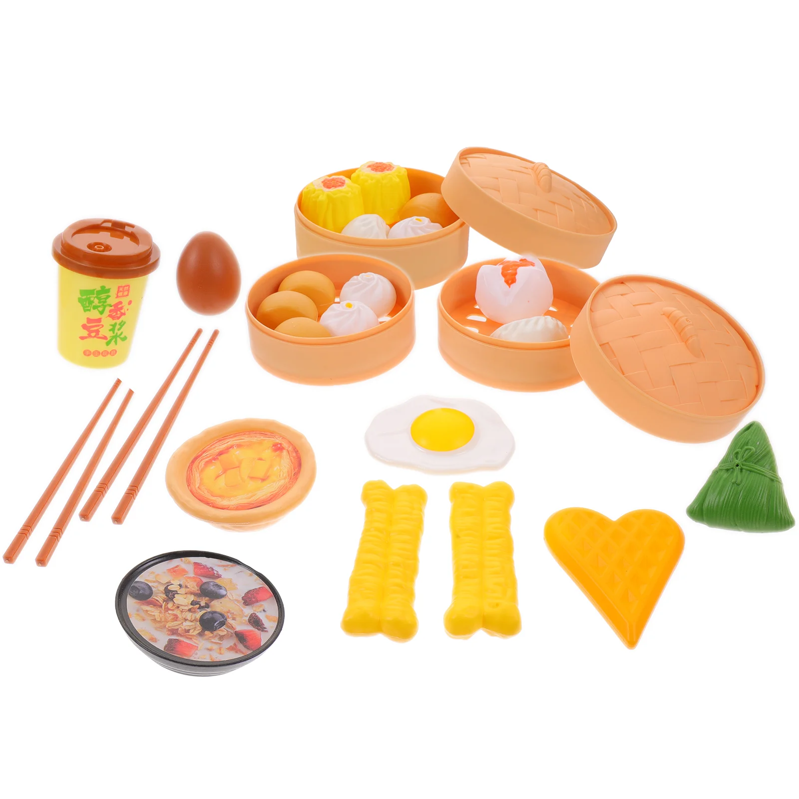 58 Pcs Kitchen Toys Playset for Kids Accessories Playing House Fake Food Cooking Gift Chinese Breakfast Plastic