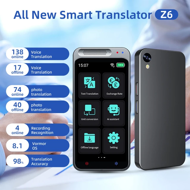 Dispositivo traductor de voz Z6, traductor inteligente de 138 idiomas  nacionales, grabación en tiempo Real, traducción de texto, viaje de  negocios - AliExpress