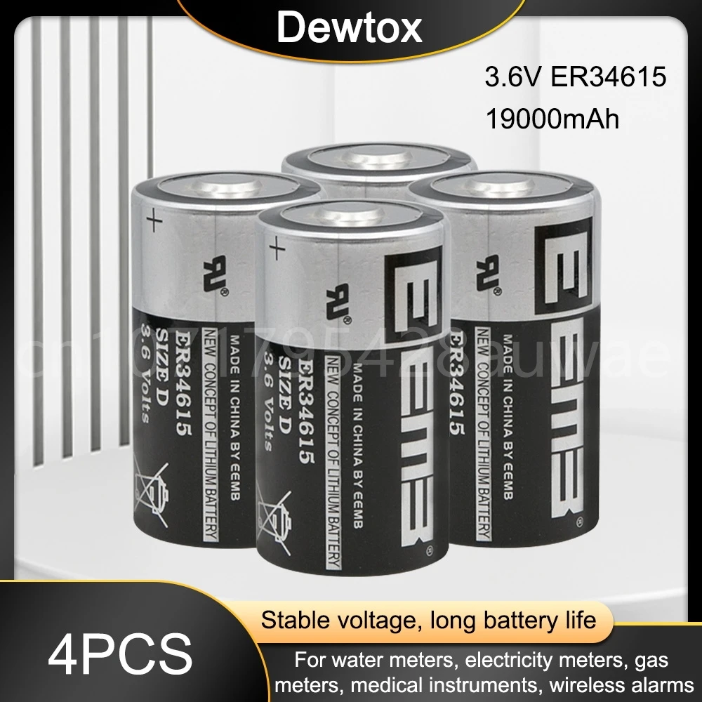 

4PCS ER34615 ER34615M 3.6V 19000mAh D Type Lithium Battery Intelligent Water Meter Instrument Battery