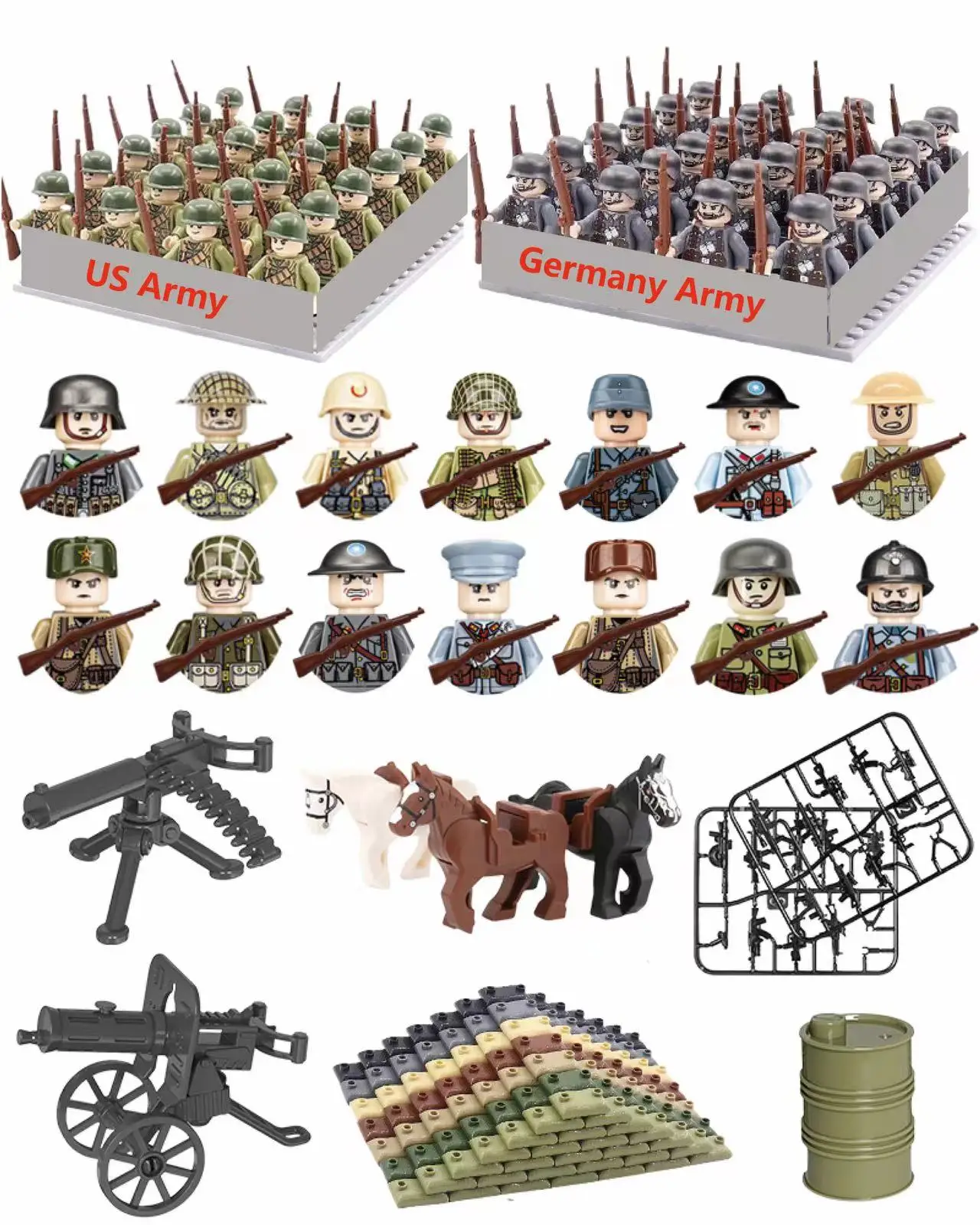 40 Pcs/Lot WW2 military characters WWII soldiers army building blocks assembling bricks national army weapons toys for children 2
