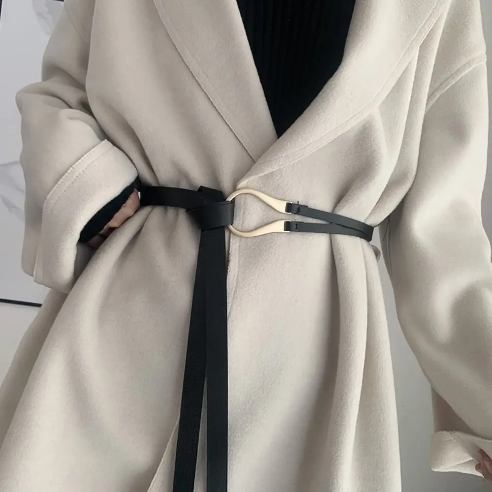

Adjustable Personality No Punching Sweater Coat Dress PU Leather Belt U-Shape Buckle Waistband Knotted Waist Strap