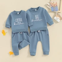 Baby Brother Matching 2Pcs Set Long Sleeve Crew Neck Embroidery Letters Sweatshirt Elastic Waist Sweatpants Infant Clothes 1