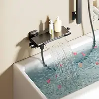 สีเทาน้ําตกอ่างอาบน้ําก๊อกน้ําชุดฝักบัวห้องน้ําติดผนังทองเหลืองร้อนและเย็นวาล์วอาบน้ําหัวฝักบัว 6