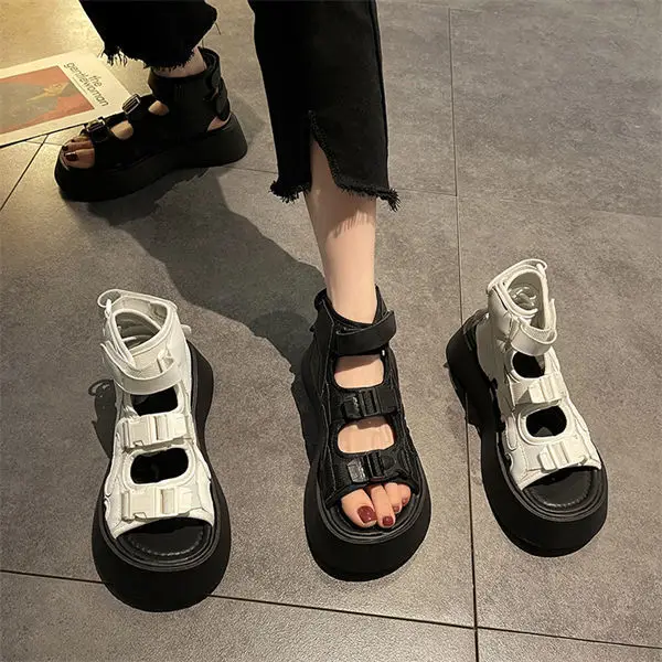 

Women's New Thick Bottom Muffin Summer 2023 Black Wedges Shoes For Women Open Toe Shoes Sandals Hook Loop Platform Shoes