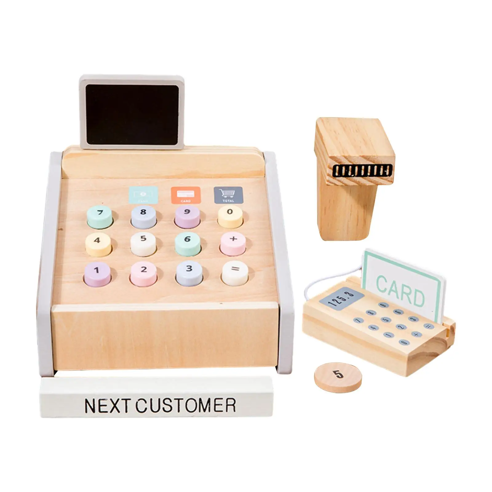 Wooden Cash Register Set Imaginative Development Funny Educational Social Pretend Play for Girls Boys Birthday Gift Children