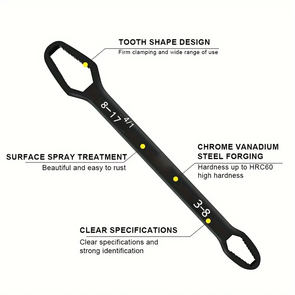 1pc  3-17mm Multifunctional Double End Box Wrench Hexagonal Solid Wrench for Tightening Various Diameter Screws and Nuts 5